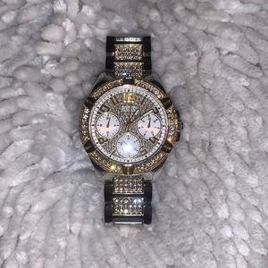Guess, gold and crystal embellished watch